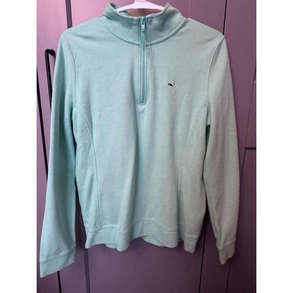 Vineyard Vines Womens Mint Green Aqua Quarter Zip Whale Logo Pullover Shirt